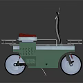 Vintage Green Motorcycle with Red Seat Metal Frame Handlebars Two Wheels Unique Design