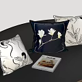 Stylish Embroidered Throw Pillows With Magnolia Floral Patterns Navy Blue White Modern Home Decor