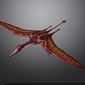 Vibrant Red And Pink Pterosaur With Large Patterned Wings And Long Tail