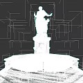 Classic Water Fountain With Octagonal Stone Base Adult Child Statue And Decorative Carvings