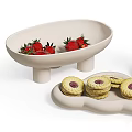Stylish Pedestal Tableware Set Including Spotted Mugs Bowls Trays With Cookies And Strawberries