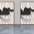 Modern Swing Doors with Geometric Lattice and Landscape Art Panels 3d model