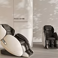 Two Modern Black And White Massage Chairs In Minimalist Indoor Space