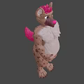 Cartoon Spotted Character With Pink Ears Tail White Chest Fur Standing On Blue Background