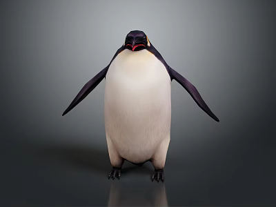 Standing Penguin With Black And White Body Red Beak 3D Rendered On Gray Background 3d model