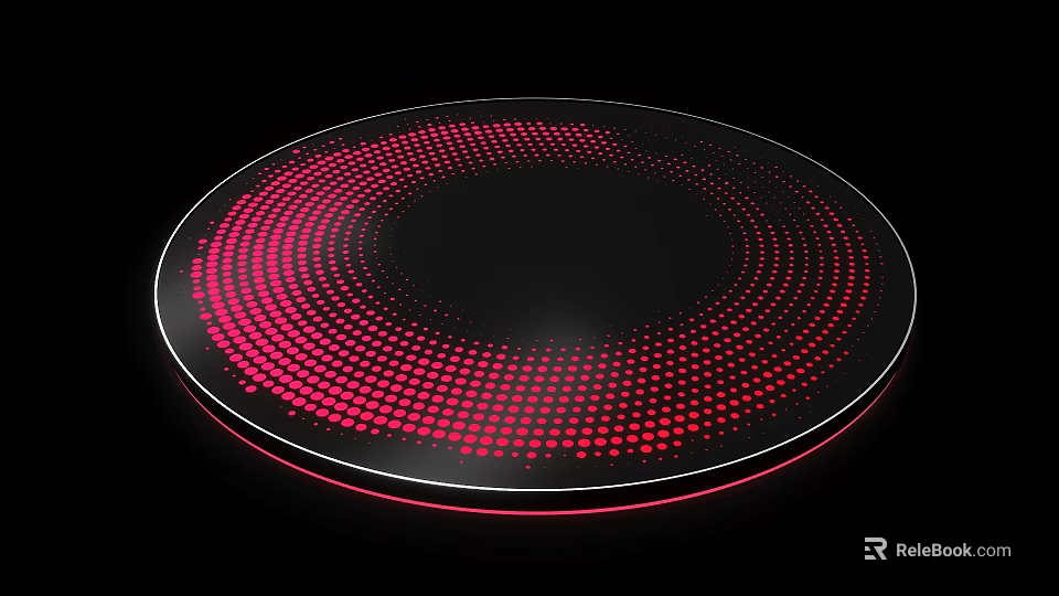 Circular Stage With Red Spiral Arranged Dot Matrix Lights Black Background Red Edge Light Strip 3d model 