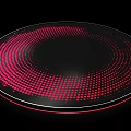 Circular Stage With Red Spiral Arranged Dot Matrix Lights Black Background Red Edge Light Strip