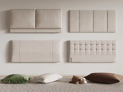 Various Beige Headboard Designs With Colorful Pillows And Stuffed Toy 3d model
