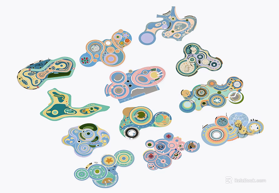 Colorful Kids Play Area Design With Round Play Modules And Interactive Structures 3d model