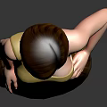 Stylish Female Character in Yellow Top and Plaid Skirt with Short Hair and High Heels