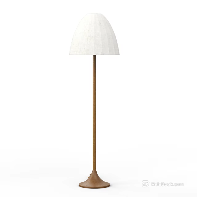 Modern Minimalist Floor Lamp With White Fabric Shade And Wooden Stand 3d model 