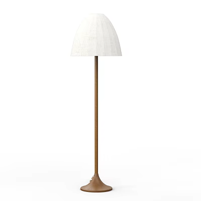 Modern Minimalist Floor Lamp With White Fabric Shade And Wooden Stand 3d model