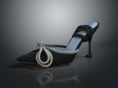 Women's Black Pointed Toe High Heel Shoes With Elegant Decorative Knot And Rhinestones 3d model
