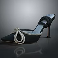 Women's Black Pointed Toe High Heel Shoes With Elegant Decorative Knot And Rhinestones