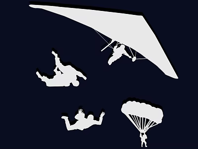 Skydiving Sport Parachute Airdrop Space Astronaut Airborne Parachute Wall Decorative Elements Icon Silhouette Symbol Paraglider 3d model
