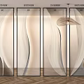 Modern Glass Room Divider Interior Design With Wavy Patterns And Metal Frame Decor