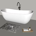 Freestanding White Bathtub With Black Faucet Gray Rug Slippers And Aromatherapy Tray