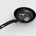 Stylish Black Frying Pan With Decorative Pattern And Black Handle For Kitchen Cookware 3d model