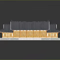 Traditional Architecture With Gray Tile Roof Curved Eaves Yellow Wooden Walls And Stone Steps
