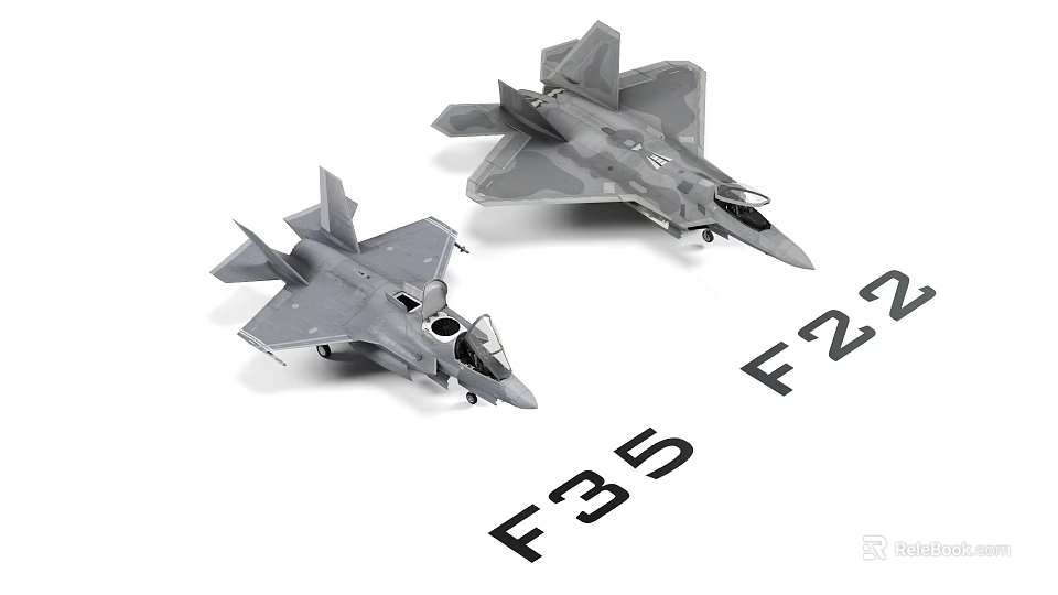 F35 and F22 Fighter Jet Models Displayed in White Background Setting 3d model 