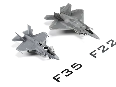 F35 and F22 Fighter Jet Models Displayed in White Background Setting 3d model