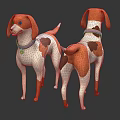 Two White And Brown Dogs With Purple Collars 3D Model Standing Pose 3d model