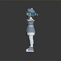 Cute 3D Game and Movie Character with Teal Hair Blue Beret and Arms Outstretched