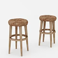 Stylish Brown Upholstered Bar Stools With Wooden Legs And Stitched Design