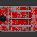 Rusty Red Square Jerry Can With Cross Pattern And Metallic Surface