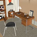 Retro medieval study desk and chair office desk and chair bookcase venetian blinds bucket cabinet 3d model