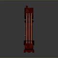 Vintage Red Wooden Grandfather Clock With Carved Details Round Dial And Pendulum