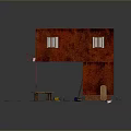 Red Container Building Structure With Sandy Ground Ladder And Platform