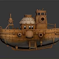 Vintage Steampunk Copper Colored Water Vehicle with Dome Pipes and Ladder Details