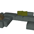 Gray L Shaped Sectional Sofa With Brown Green Pillows And Ottoman Design 3d model