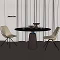 Modern Round Black Table and White Curved Chairs Set with Conical Base and Gray Wall 3d model