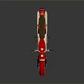 Red Vintage Motorcycle With Brown Seat And Chrome Parts On Dark Background