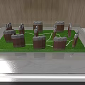 Commercial Display Equipment With Marble Top And Wooden Background Featuring Building Models On Green Lawn