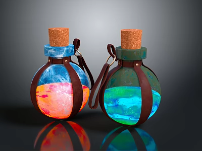 Colorful Decorative Glass Bottles With Cork Stoppers And Leather Straps For Home Use 3d model