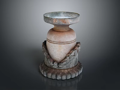 Garden Ornament Stone Pedestal With Cylindrical Body Carved Patterns And Decorative Base 3d model
