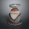 Garden Ornament Stone Pedestal With Cylindrical Body Carved Patterns And Decorative Base