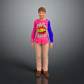 Child In Pink Top With Blue Sleeves ZAP Graphic Beige Pants Brown Shoes