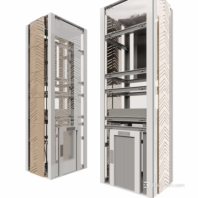 Modern Elevator Interior Design With Stainless Steel Frame And Glass Door Structure 3d model 