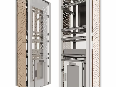 Modern Elevator Interior Design With Stainless Steel Frame And Glass Door Structure 3d model