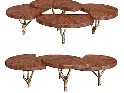 Wooden Coffee Table Design With Segmented Top And Branch Like Golden Legs 3d model