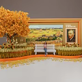 Van Gogh Themed Photo Spot with Golden Tree Sunflowers Wheat Field and Bench