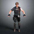 Police Character In Tactical Gear Confronting Zombie Creature In Survival Scene