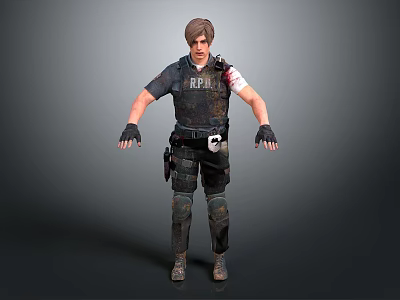 Police Character In Tactical Gear Confronting Zombie Creature In Survival Scene 3d model