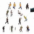 Group Of People Fishing With Various Poses Holding Rods And Buckets