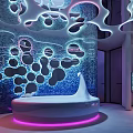 Modern KTV Lounge Interior With Colorful Lighting And Comfortable Sofas And TV Screens