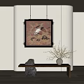 Elegant Console Table With Stone Ornament Vase And Wall Art Decor 3d model